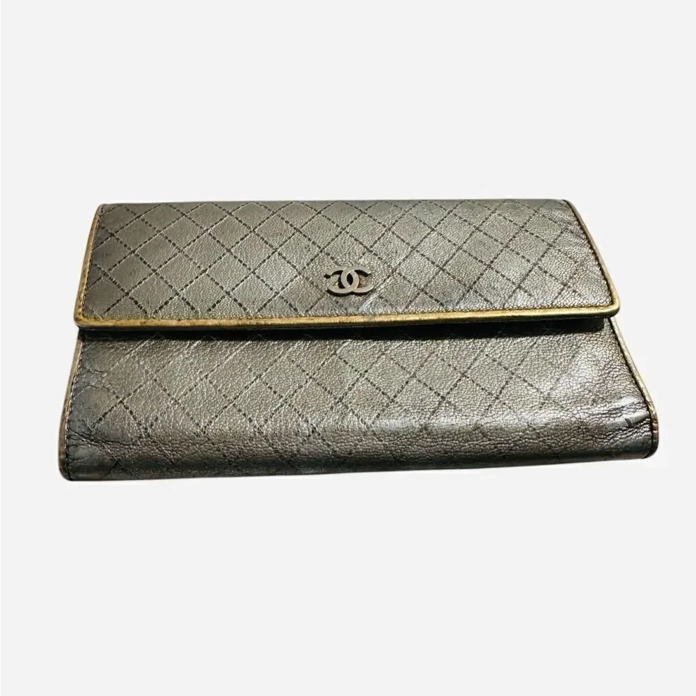 Chanel Metallic Gray Quilted Wallet
